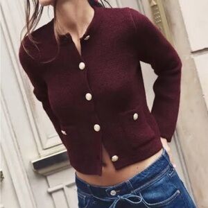 Zara burgundy knit cardigan